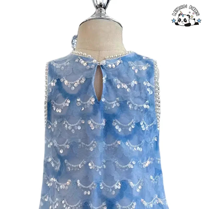LEZONKIDS - Customizable New Summer Children's Party Sleeveless Sequined Mesh Dress Multi-layer Girls Dresses